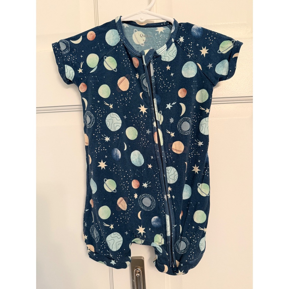 Quince Baby Bamboo Zippy Romper Navy Blue Space Planet Celestial 6-9M